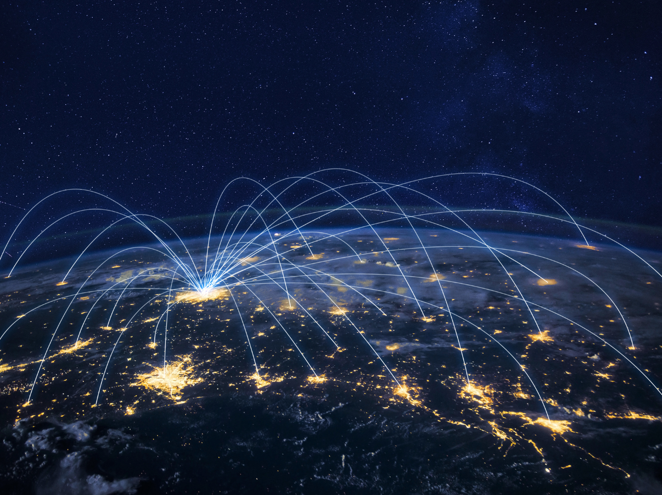 Global map illustrating internet connections and content distribution across different regions