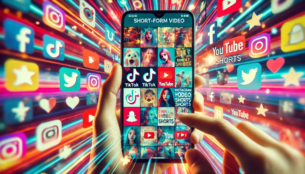 A-colorful-and-dynamic-image-of-a-smartphone-screen-filled-with-popular-short-form-video-apps-like-TikTok-Instagram-Reels-and-YouTube-Shorts.-